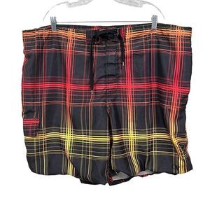 OP Ocean Pacific Men Board ShortsTrunks Mesh Lined Plaid Black Orange 2XL 44-46*
